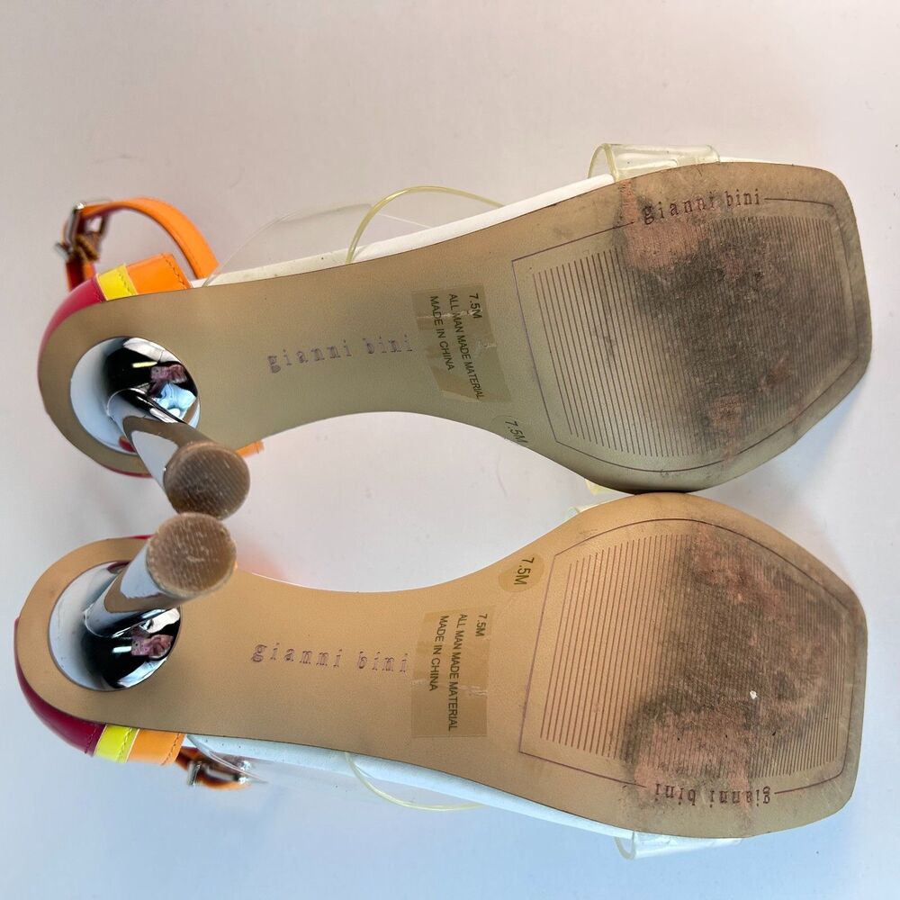Gianni Bini Women's Red Orange Flame Patent Ankle Strap High Heel Sandals 7.5M - Picture 7 of 11